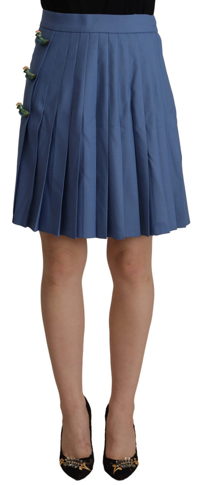 Dolce & Gabbana Blauer verschönerter Plissee-Minirock aus Wolle