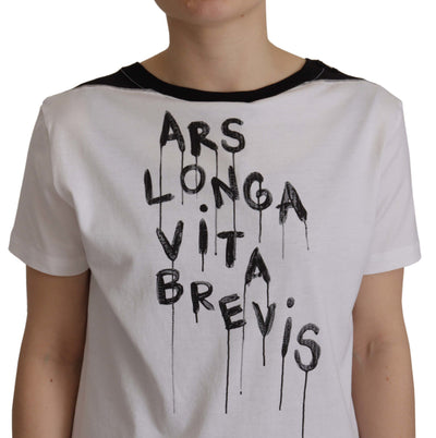 Dolce & Gabbana Weißes T-Shirt aus Baumwolle mit Rundhalsausschnitt und Slogan