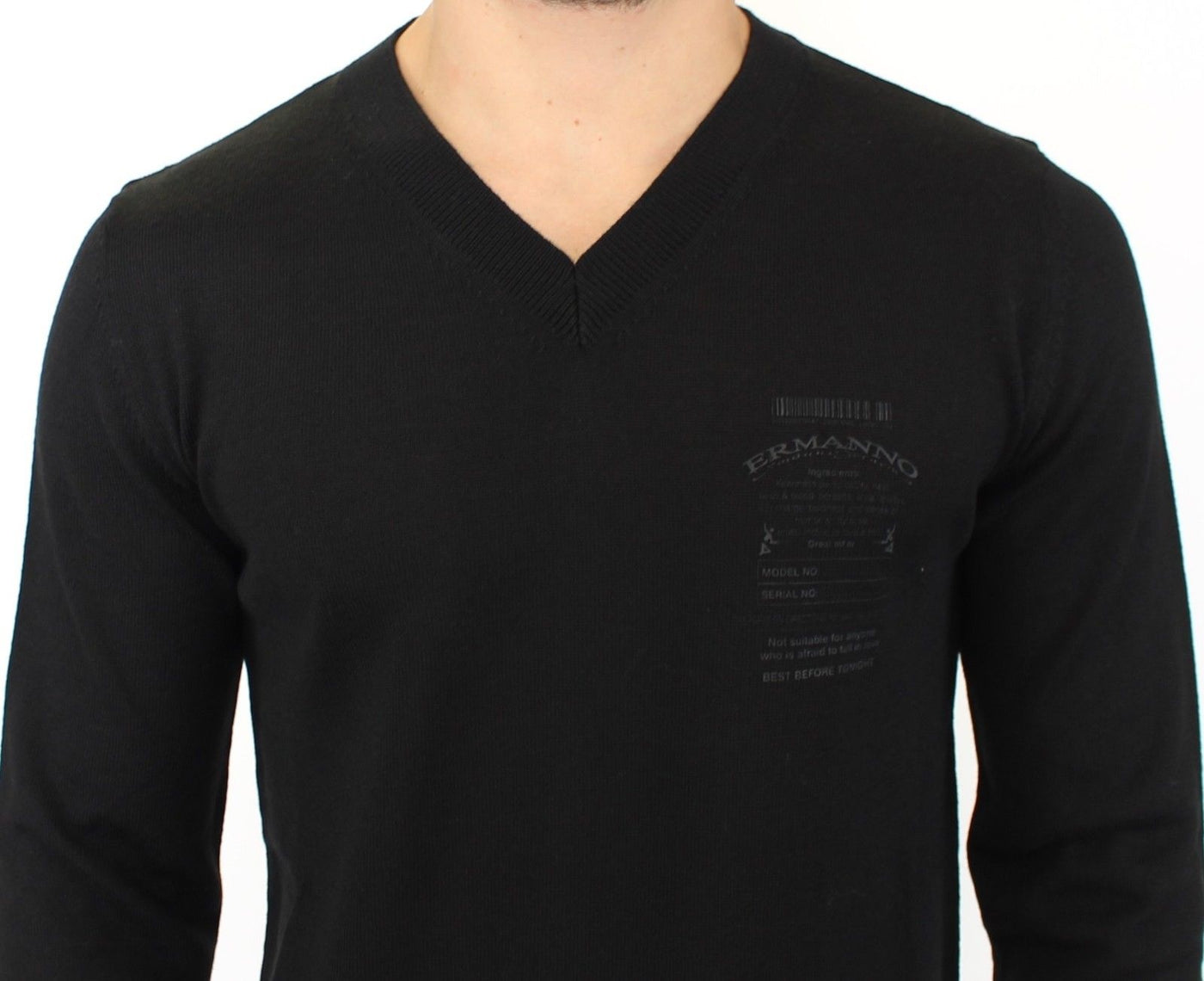 Ermanno Scervino Schwarzer Pullover mit V-Ausschnitt aus einer Wollmischung