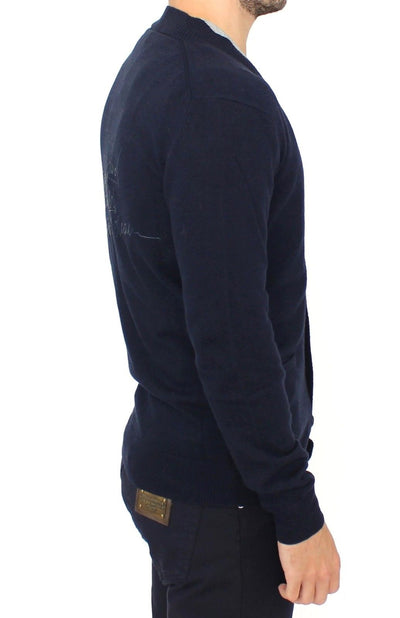 Ermanno Scervino Blaue Woll-Kaschmir-Strickjacke Pullover