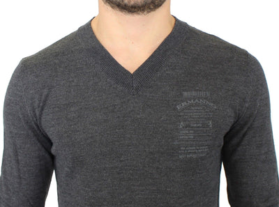 Ermanno Scervino Grauer Pullover mit V-Ausschnitt aus Wollmischung