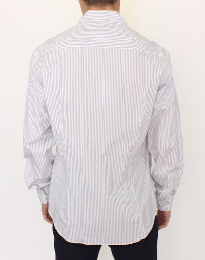 Ermanno Scervino Weiß-grau gestreiftes Regular Fit Freizeithemd