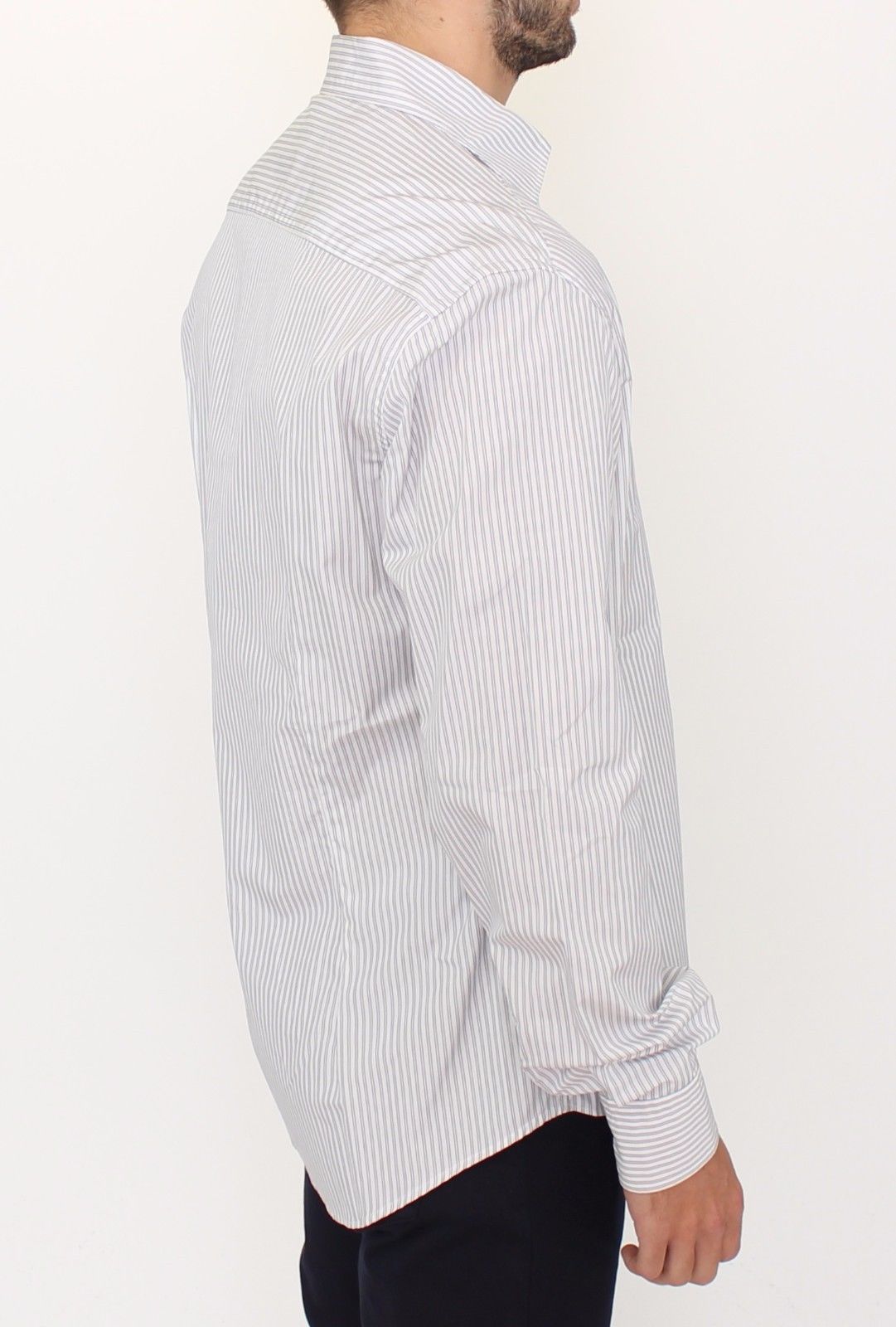 Ermanno Scervino Weiß-grau gestreiftes Regular Fit Freizeithemd