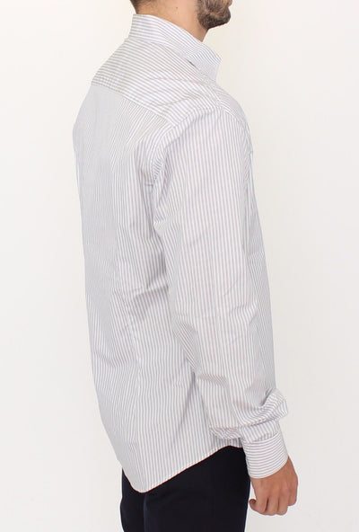 Ermanno Scervino Weiß-grau gestreiftes Regular Fit Freizeithemd