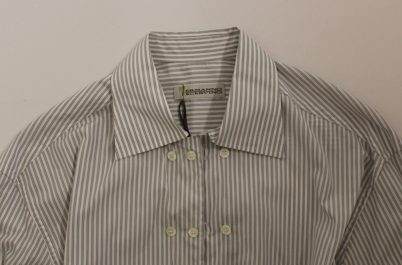Ermanno Scervino Weiß-grau gestreiftes Regular Fit Freizeithemd