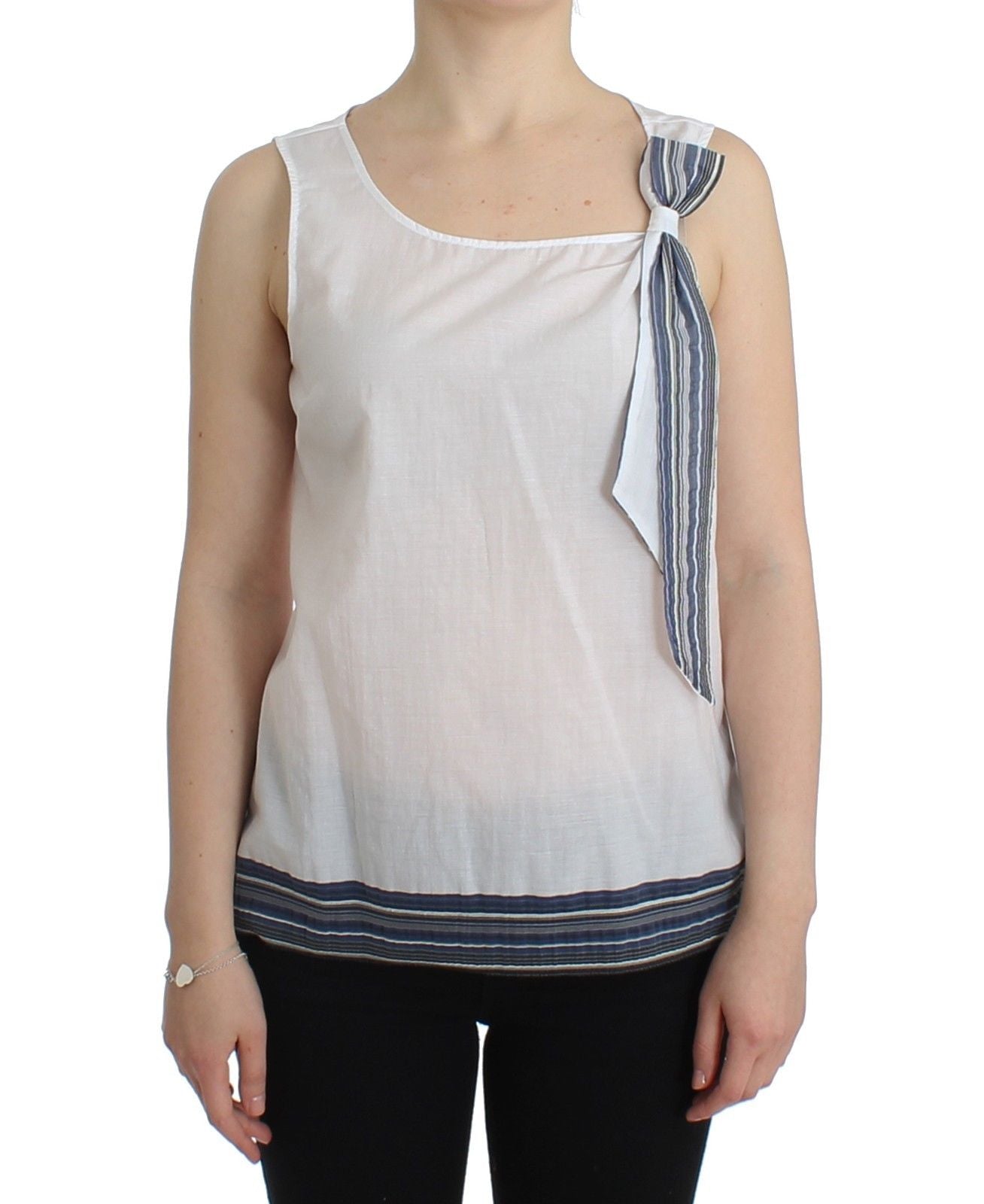 Ermanno Scervino Weißes blaues Top Bluse Tank Shirt ärmellos