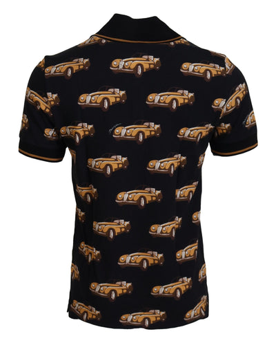 Dolce & Gabbana Schwarzes Kurzarm-Polo-T-Shirt mit Autodruck