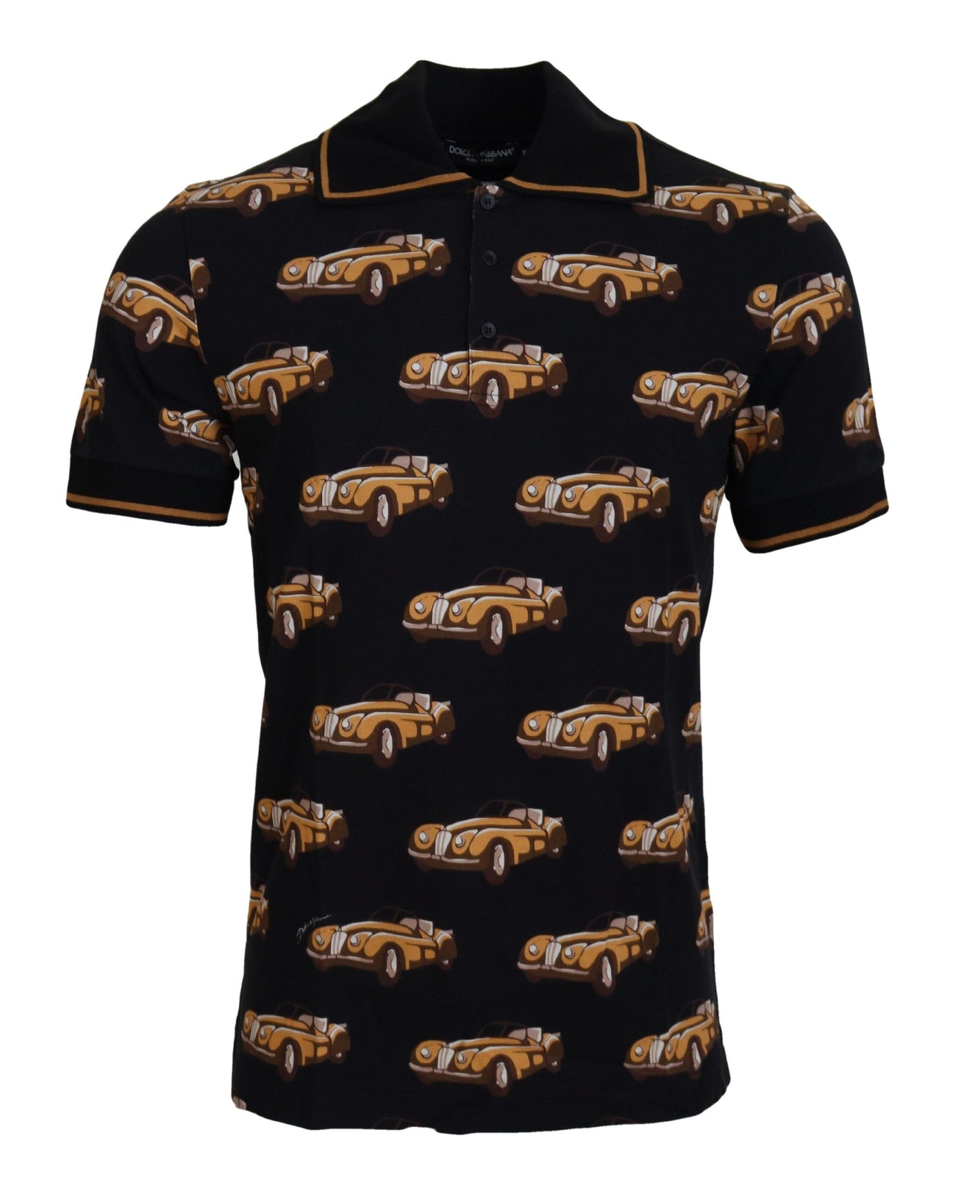 Dolce & Gabbana Schwarzes Kurzarm-Polo-T-Shirt mit Autodruck