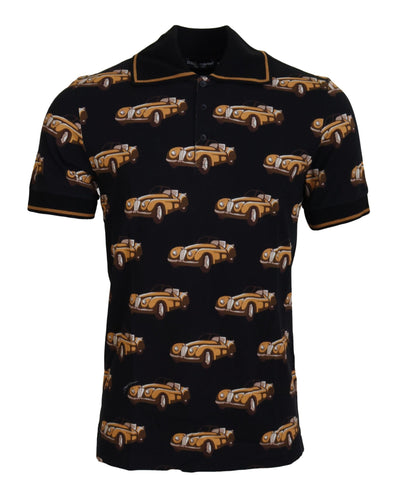 Dolce & Gabbana Schwarzes Kurzarm-Polo-T-Shirt mit Autodruck