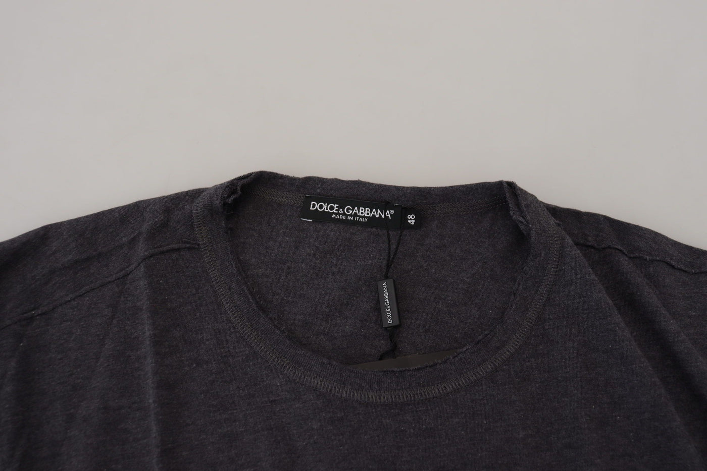 Dolce & Gabbana Graues Kurzarm-T-Shirt mit Rundhalsausschnitt aus Baumwolle