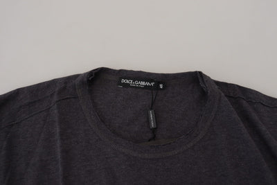 Dolce & Gabbana Graues Kurzarm-T-Shirt mit Rundhalsausschnitt aus Baumwolle