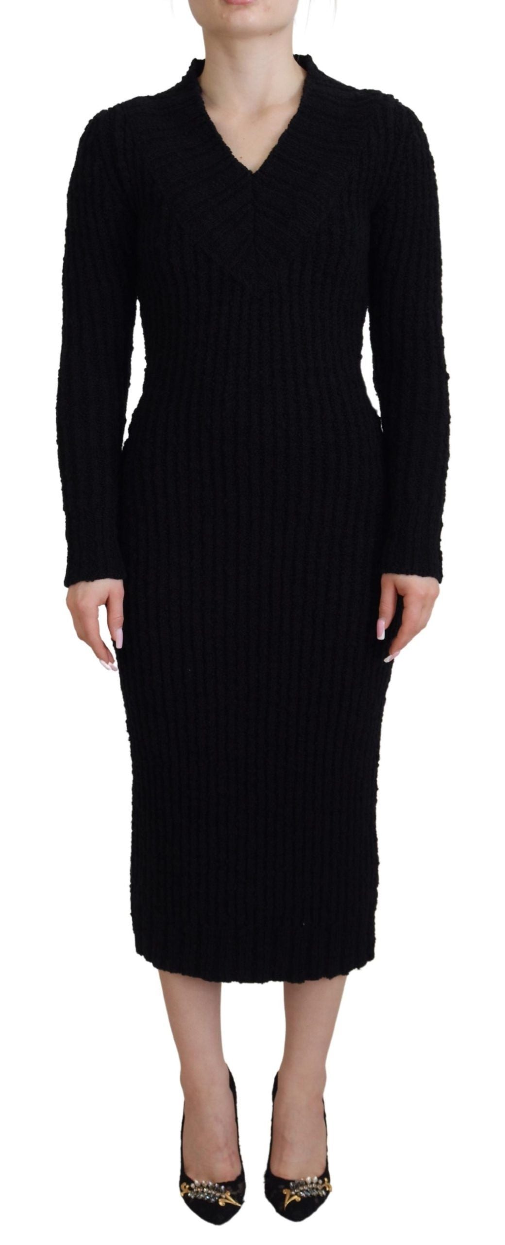 Dolce & Gabbana Schwarzes Strickpulloverkleid aus Wolle