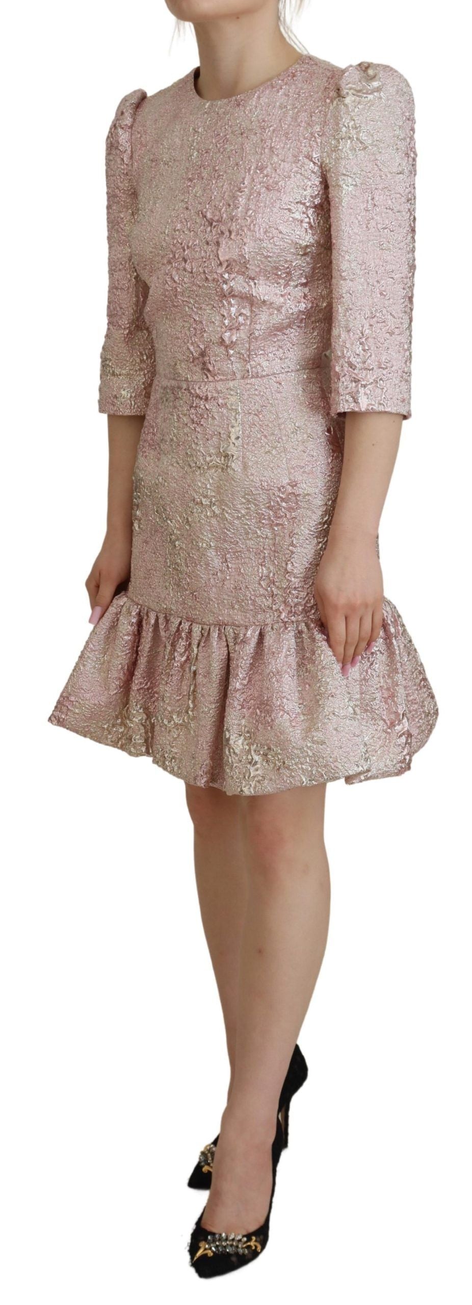 Dolce & Gabbana Rosa Jaquard 3/4-Ärmel Midikleid mit Etui