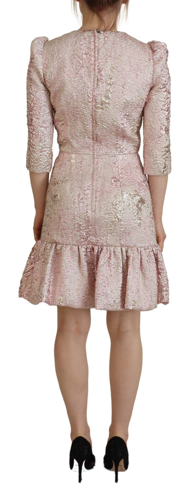 Dolce & Gabbana Rosa Jaquard 3/4-Ärmel Midikleid mit Etui