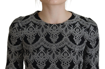 Dolce & Gabbana Schwarz-graues Jacquard-Bodycon-Kleid