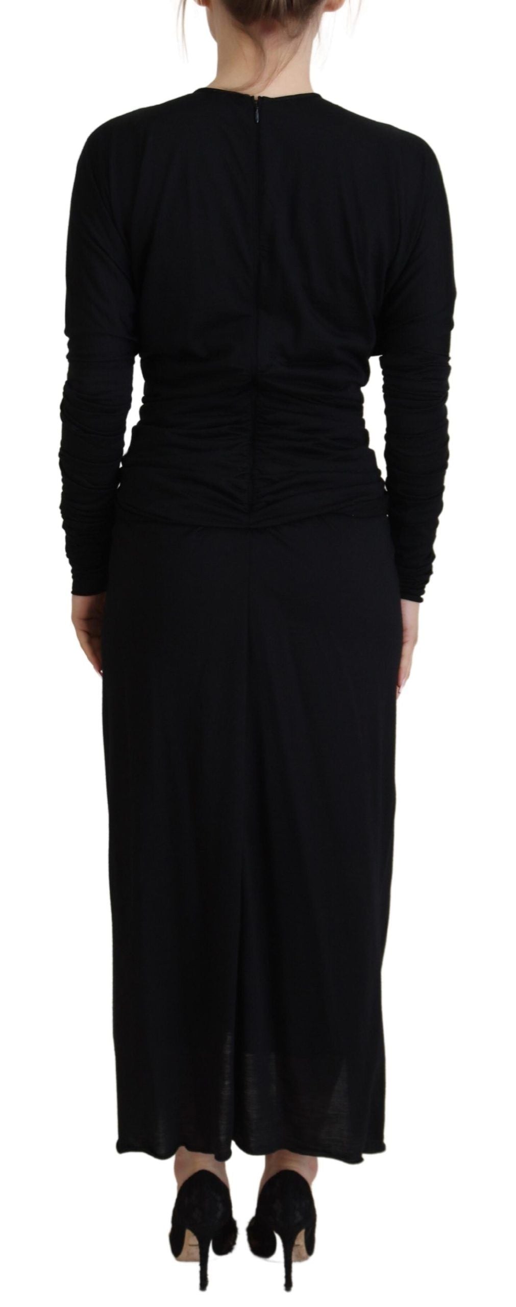 Dolce & Gabbana Schwarzes Etuikleid Midikleid Wolle Wrap Dress