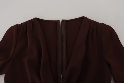 Dolce & Gabbana Braunes langärmeliges Midi-Stretch-Kleid mit Wickeloptik
