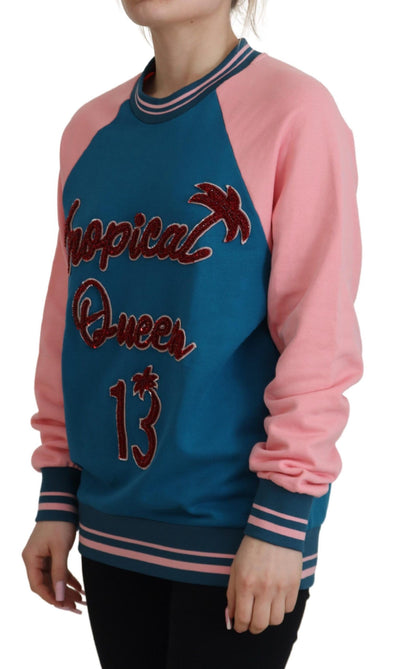 Dolce & Gabbana Blau Rosa Königin Pailletten Kristall Pullover