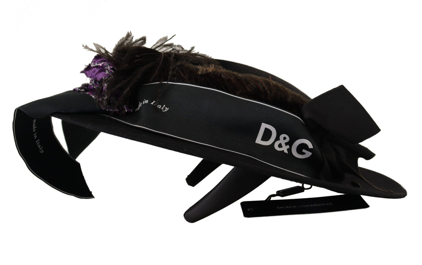 Dolce & Gabbana Schwarzer Lapil Kristall Herz Feder Brosche Fedora Hut