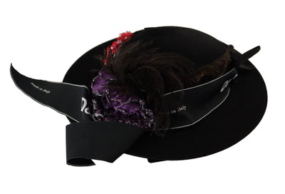 Dolce & Gabbana Schwarzer Lapil Kristall Herz Feder Brosche Fedora Hut