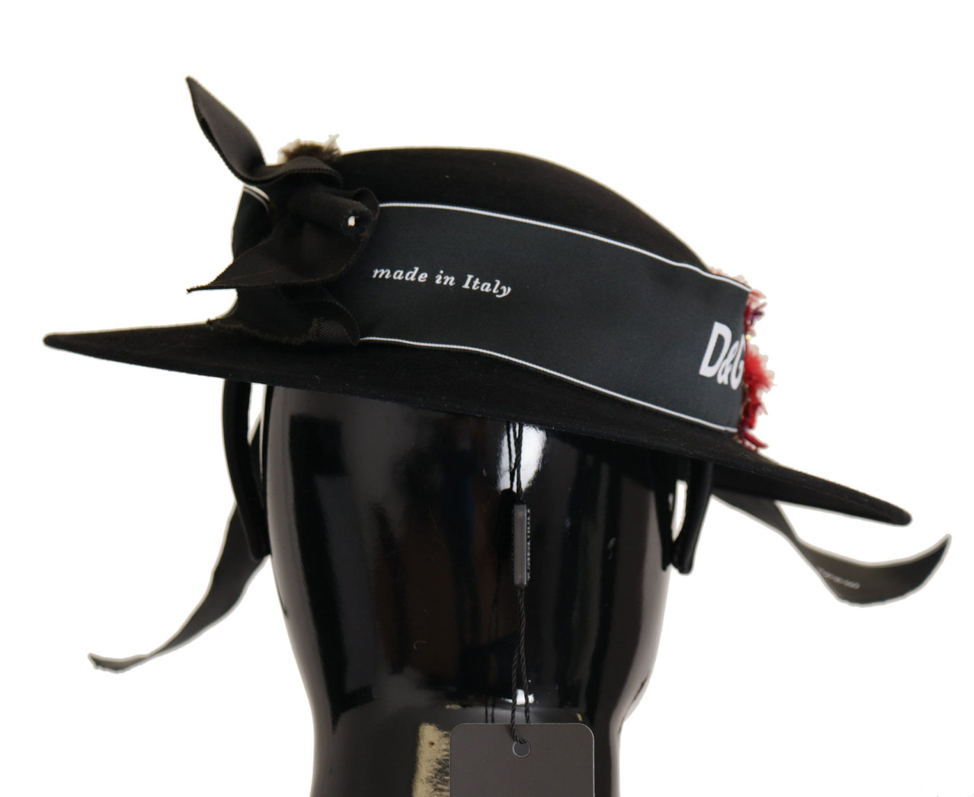 Dolce & Gabbana Schwarzer Lapil Kristall Herz Feder Brosche Fedora Hut