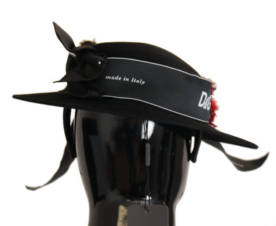 Dolce & Gabbana Schwarzer Lapil Kristall Herz Feder Brosche Fedora Hut