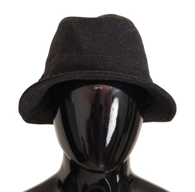 Dolce & Gabbana Grauer Schurwolle Logo Fedora Trilby Cappello Hut