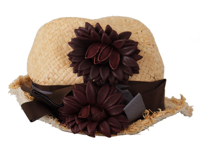 Dolce & Gabbana Strohhut mit gelber Schleife und Blumenverzierung