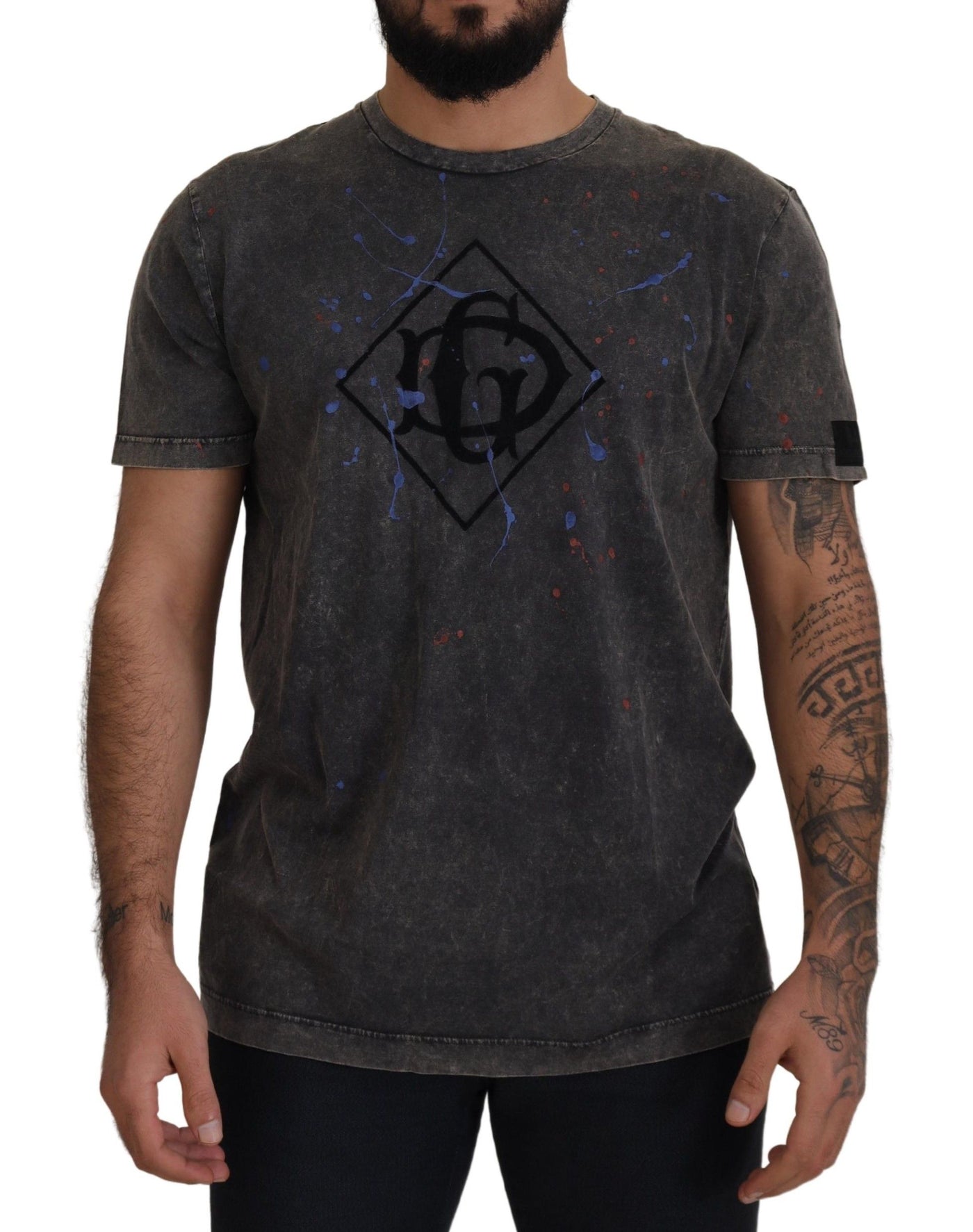Dolce & Gabbana Graues DG-Logo-T-Shirt mit verfärbtem Effekt