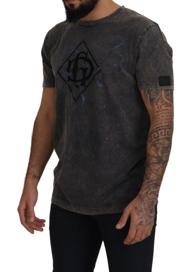 Dolce & Gabbana Graues DG-Logo-T-Shirt mit verfärbtem Effekt