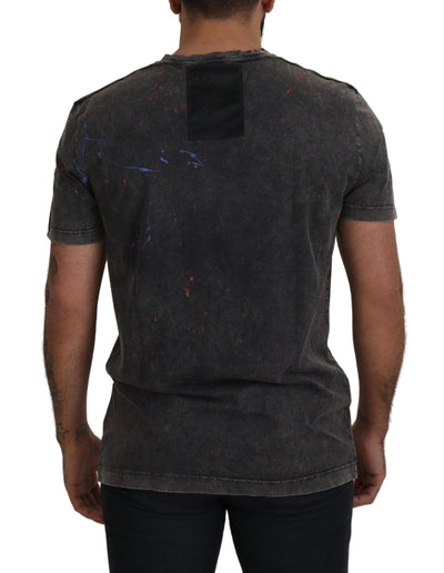 Dolce & Gabbana Graues DG-Logo-T-Shirt mit verfärbtem Effekt