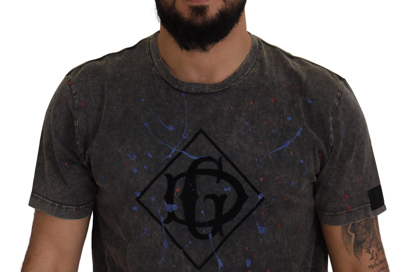 Dolce & Gabbana Graues DG-Logo-T-Shirt mit verfärbtem Effekt