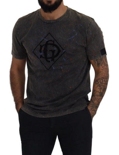 Dolce & Gabbana Graues DG-Logo-T-Shirt mit verfärbtem Effekt