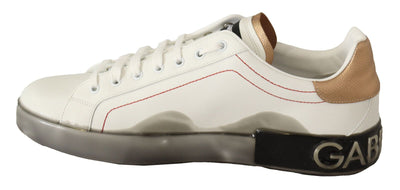 Dolce & Gabbana Weiß Gold Leder Low Top Turnschuhe Freizeitschuhe