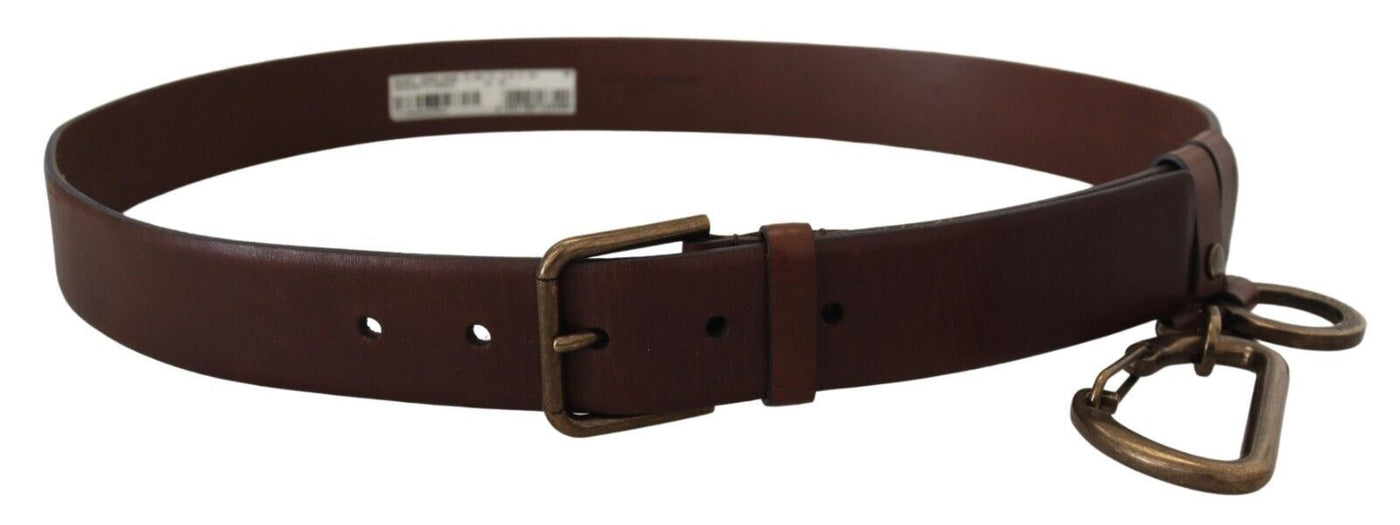 Dolce & Gabbana Brauner Ledergürtel mit goldener Metallschnalle und Karabiner