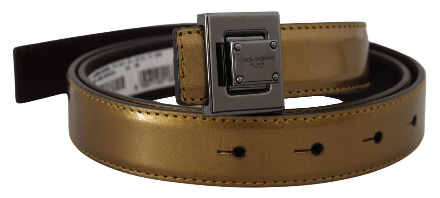Dolce & Gabbana Gold Leder Silber Quadrat Metall Schnalle Gürtel
