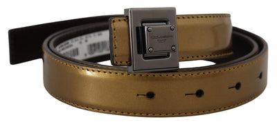 Dolce & Gabbana Gold Leder Silber Quadrat Metall Schnalle Gürtel