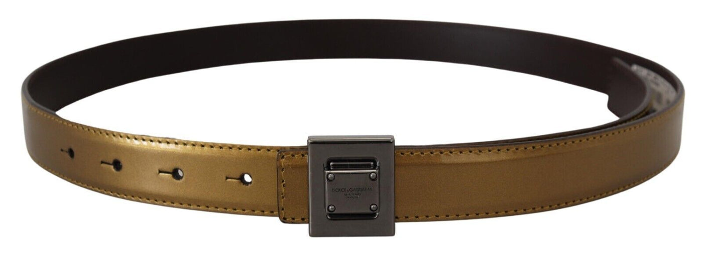 Dolce & Gabbana Gold Leder Silber Quadrat Metall Schnalle Gürtel