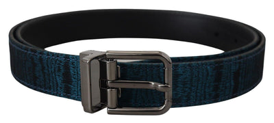 Dolce & Gabbana Blau Jacquard Moire Silber Metall Gürtel Männer