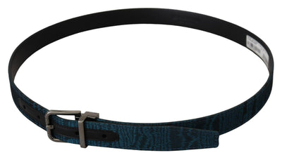 Dolce & Gabbana Blau Jacquard Moire Silber Metall Gürtel Männer