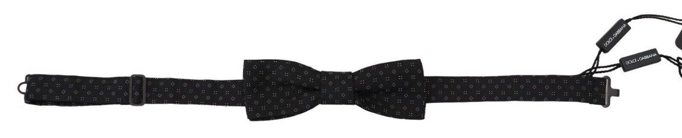 Dolce & Gabbana Schwarz gemusterte Seiden-Papillon-Fliege mit verstellbarem Hals
