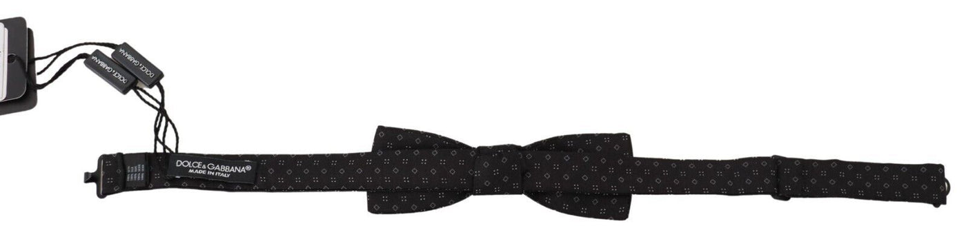 Dolce & Gabbana Schwarz gemusterte Seiden-Papillon-Fliege mit verstellbarem Hals