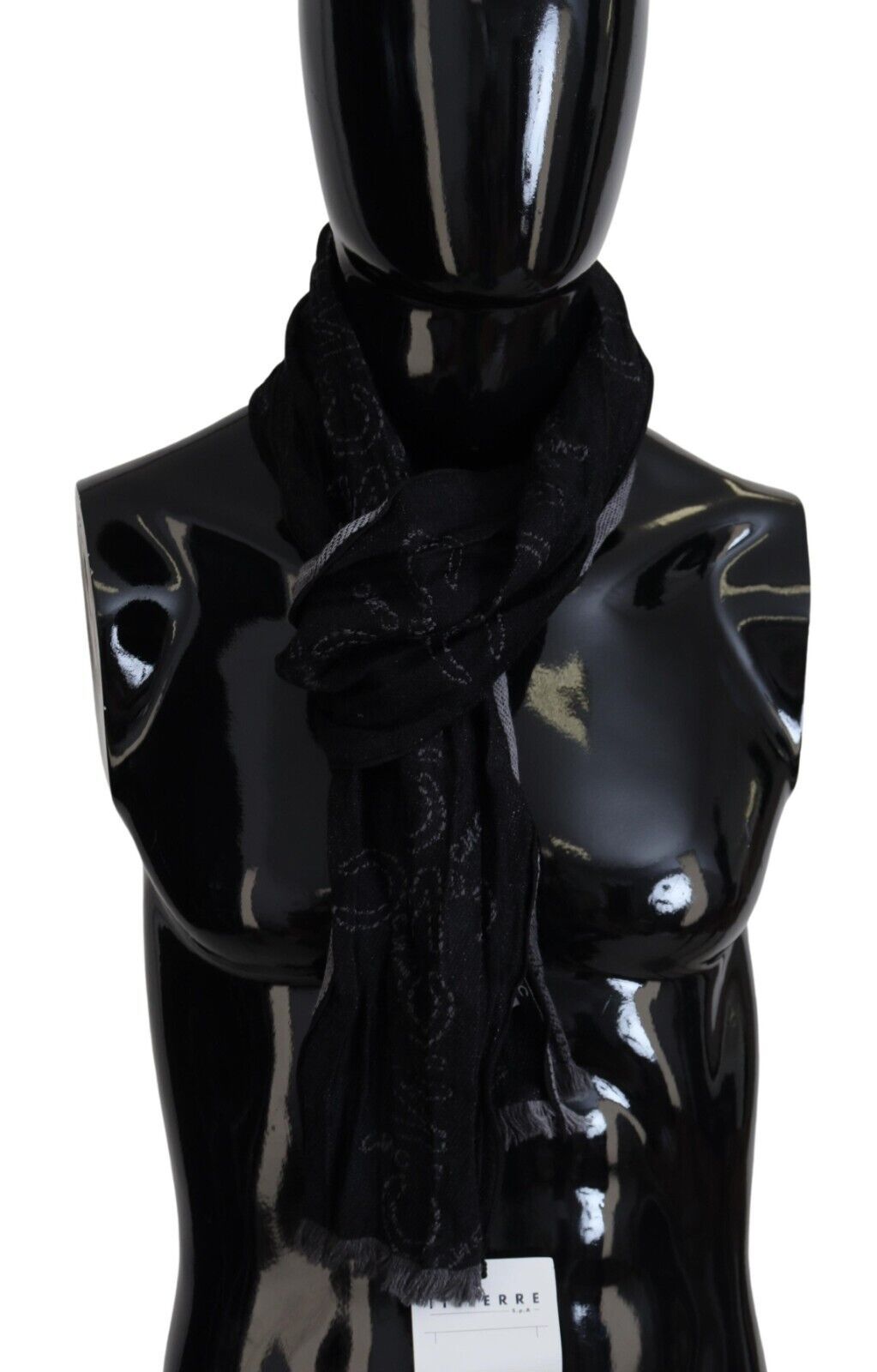 Costume National Schwarz Grau Logo Print Männer Hals Wrap Schal Schal