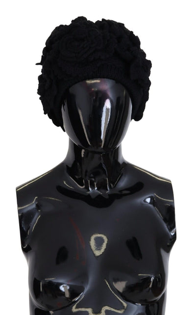 Dolce & Gabbana Schwarze Wollstrick Winter Beanie Mütze