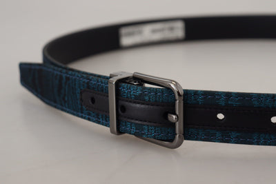 Dolce & Gabbana Blau Jacquard Moire Silber Metall Gürtel Männer
