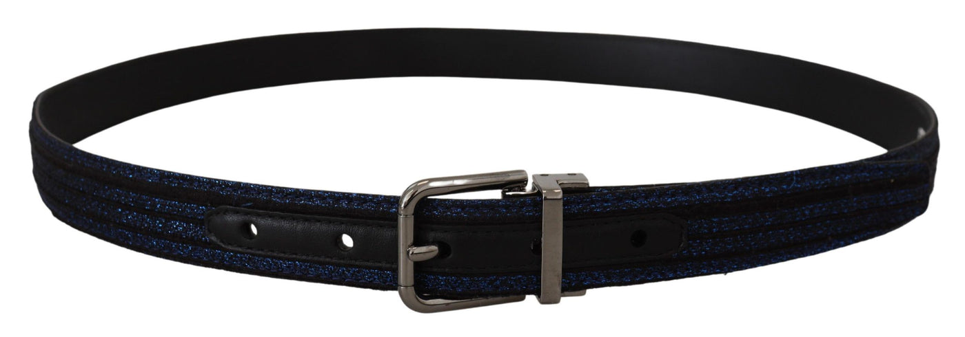 Dolce & Gabbana Blauer Jacquard-Streifen Gürtel mit Silberschnalle