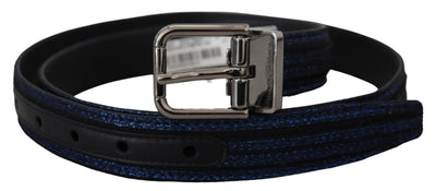 Dolce & Gabbana Blauer Jacquard-Streifen Gürtel mit Silberschnalle