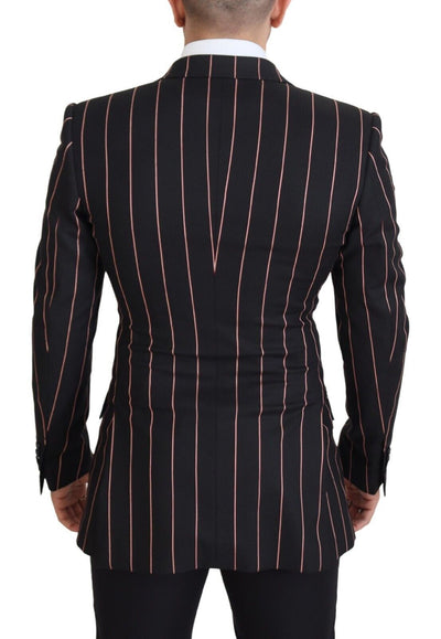 Dolce & Gabbana Schwarzer gestreifter Viskose-Blazer mit zwei Brüsten