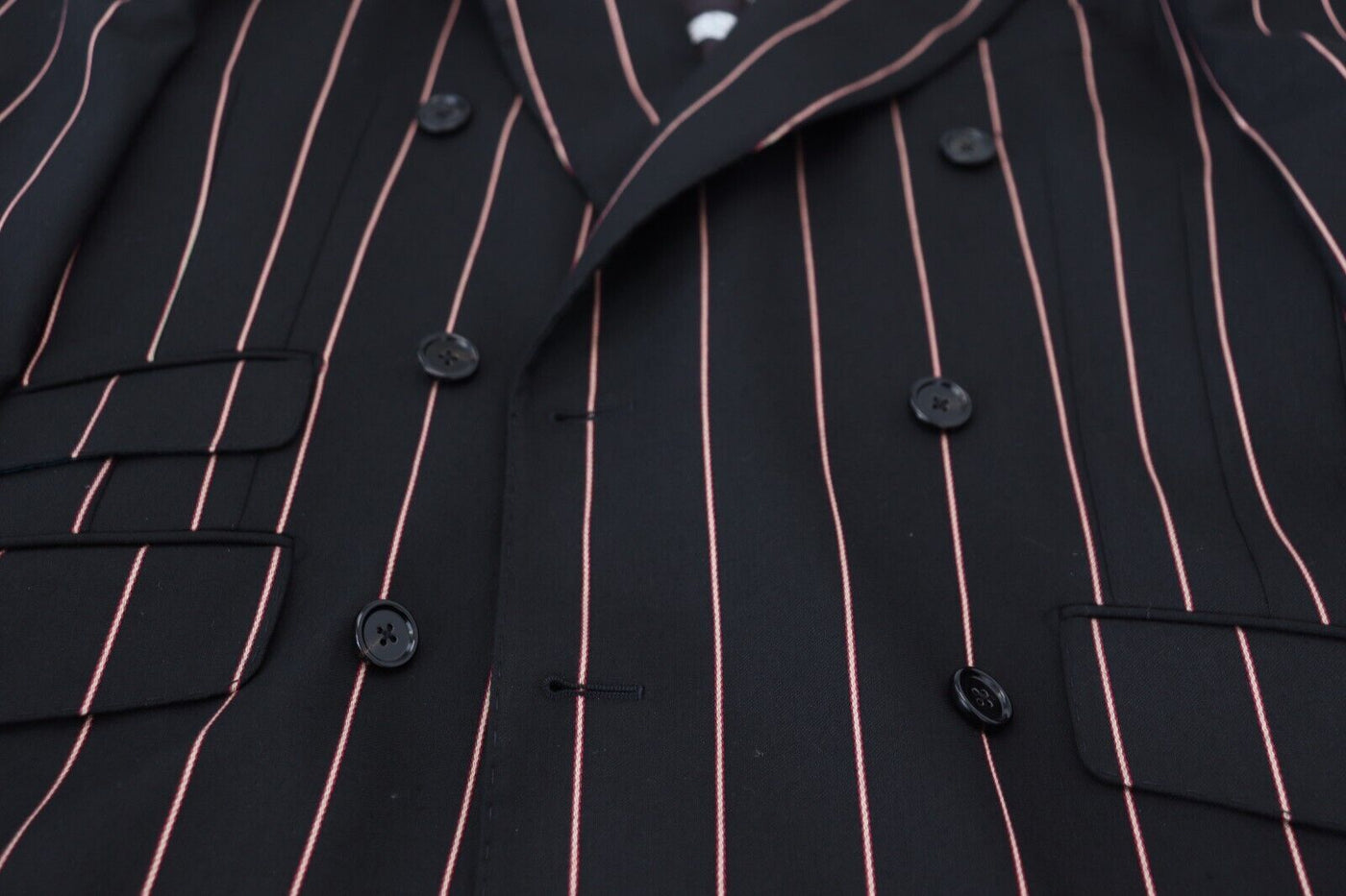 Dolce & Gabbana Schwarzer gestreifter Viskose-Blazer mit zwei Brüsten
