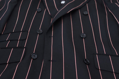 Dolce & Gabbana Schwarzer gestreifter Viskose-Blazer mit zwei Brüsten